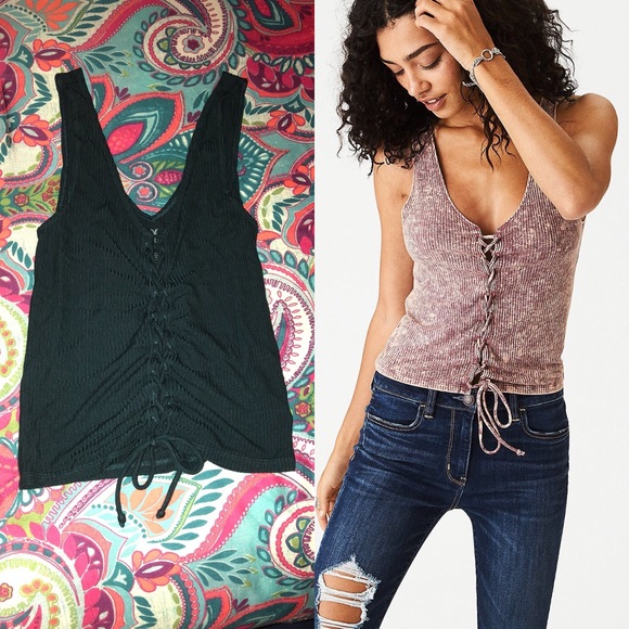 American Eagle Outfitters Tops - 🆕AEO soft & sexy ribbed lace up tank! NWOT